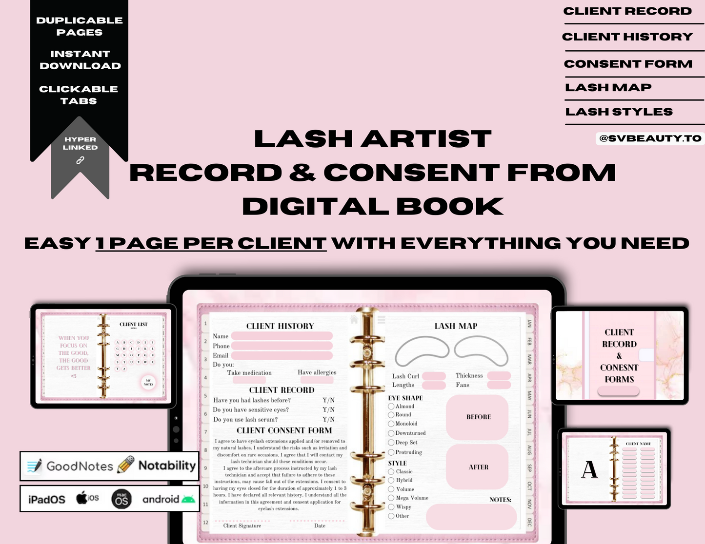 Digital Lash Tech Client Record & Consent Form Book