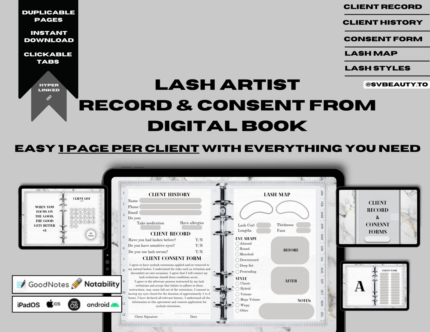 Digital Lash Tech Client Record & Consent Form Book