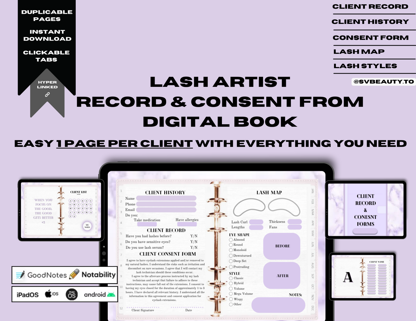 Digital Lash Tech Client Record & Consent Form Book