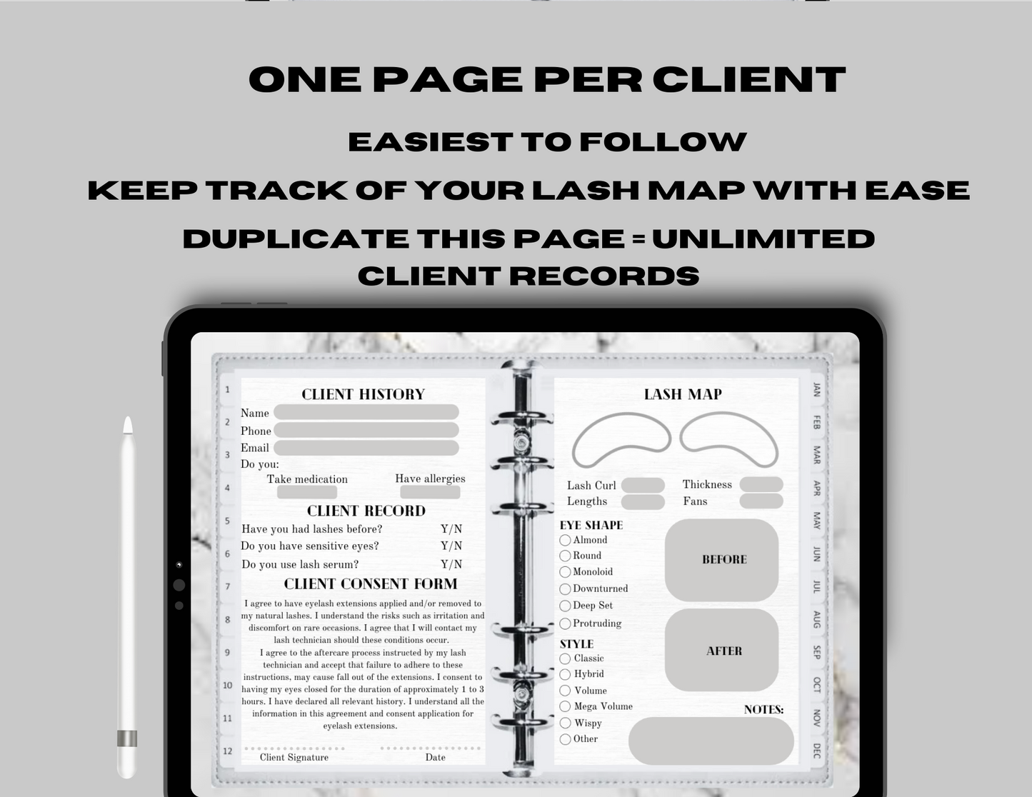 Digital Lash Tech Client Record & Consent Form Book