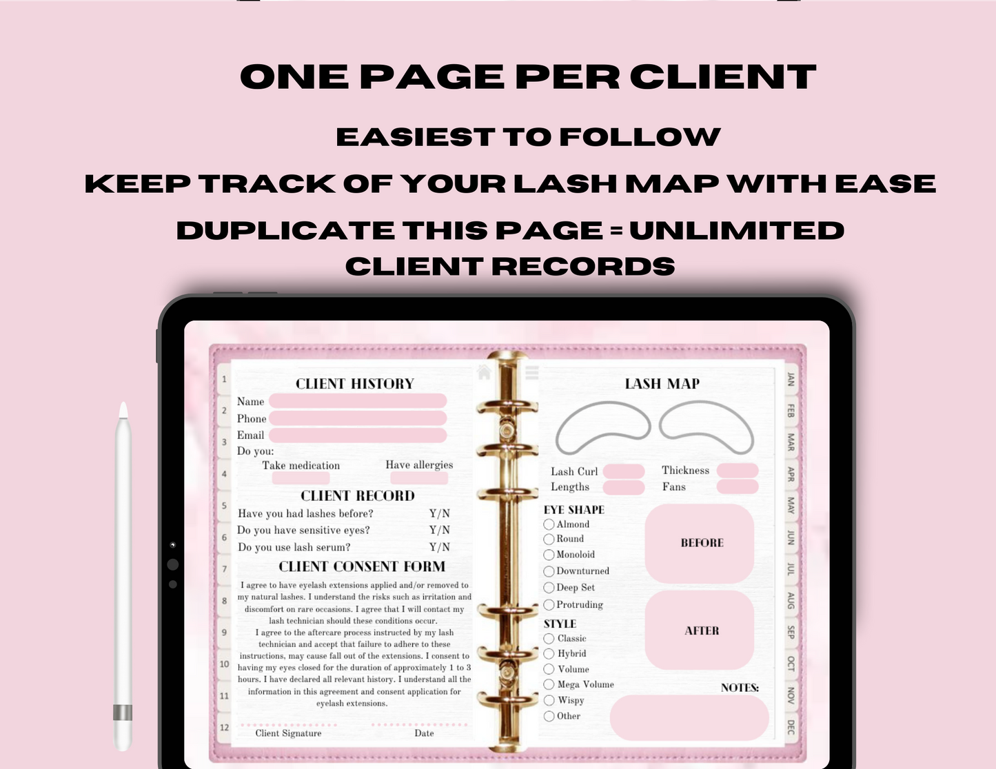 Digital Lash Tech Client Record & Consent Form Book