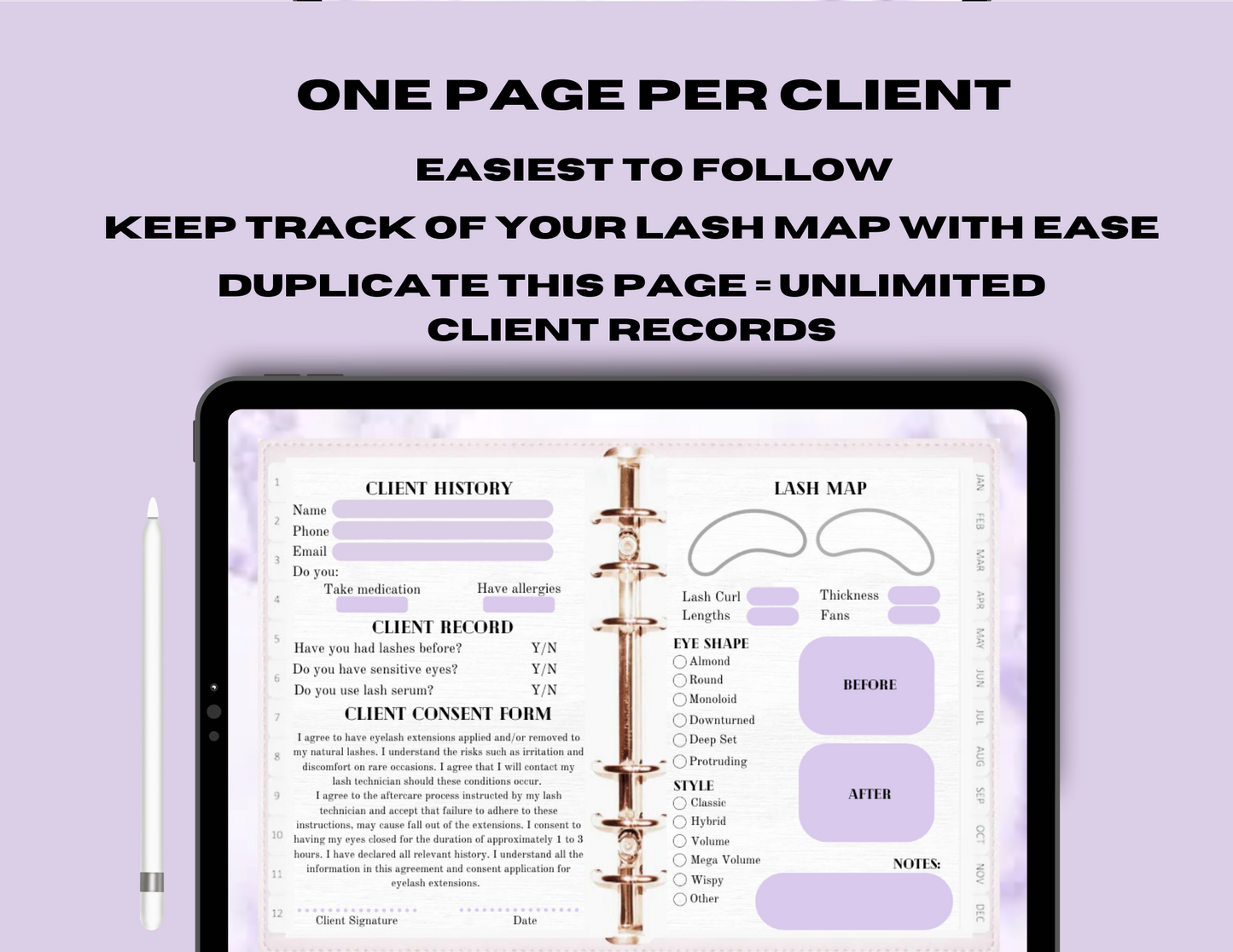 Digital Lash Tech Client Record & Consent Form Book